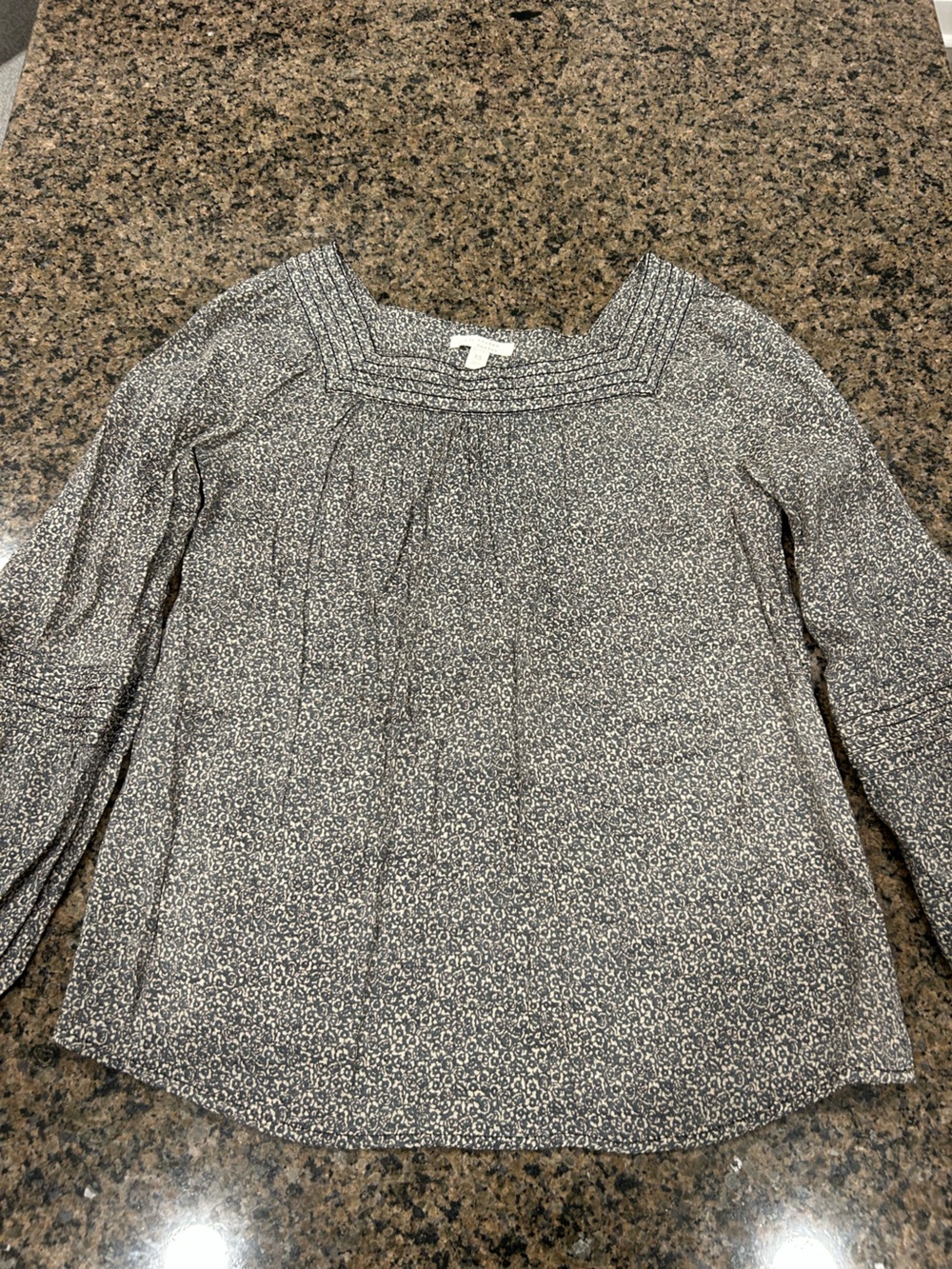 LC Lauren Conrad Black and White Printed Long-Sleeve Blouse